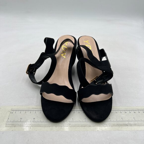 YDN Black Open Toe Ankle Strap Sandals Ruffle Band Wedge Heel Date Evening Shoes - Picture 3 of 8